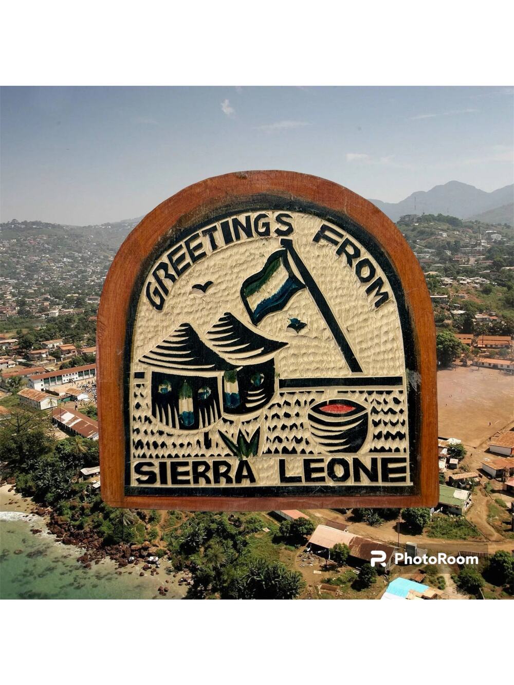 VTG Wood Carved Greetings From Sierra Leone Africa Souvenir Wall Hanging Decor